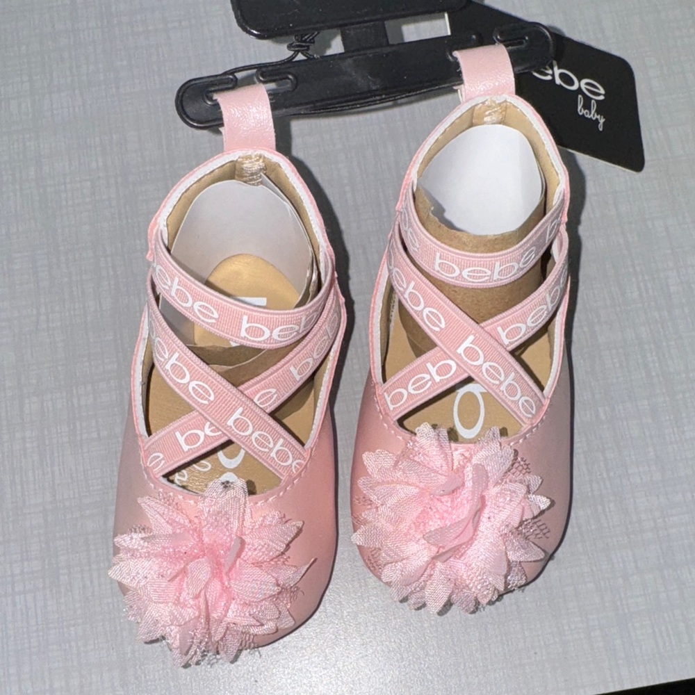 Bebe Light Pink Dress Shoes with Floral Detail